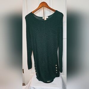Michael Kors Emerald Green Tunic Sweater w/ Gold Logo Buttons - Size Medium